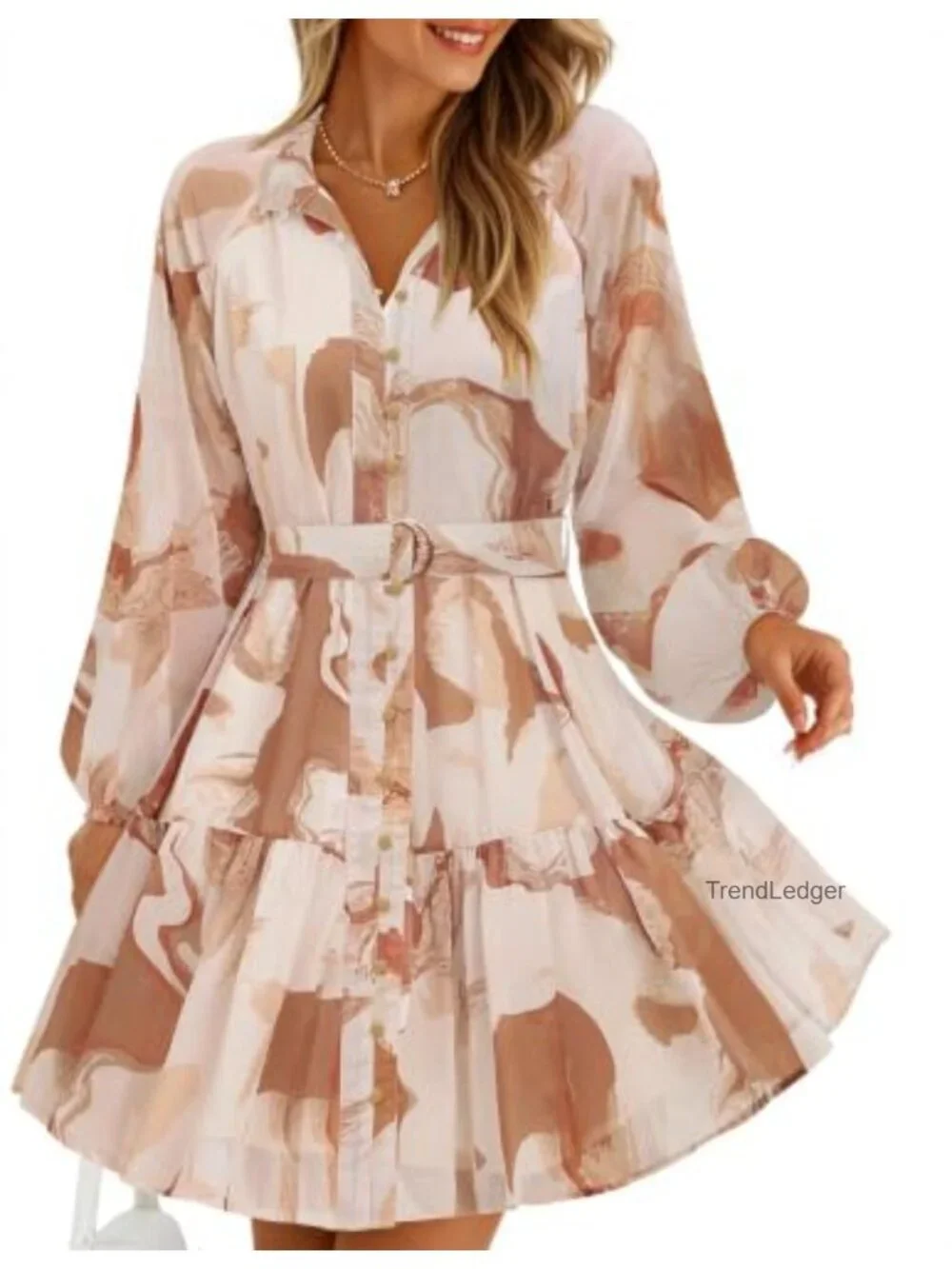 Floral Mini Dress Women Long Sleeve Chiffon Button Down A-line Swing Dress